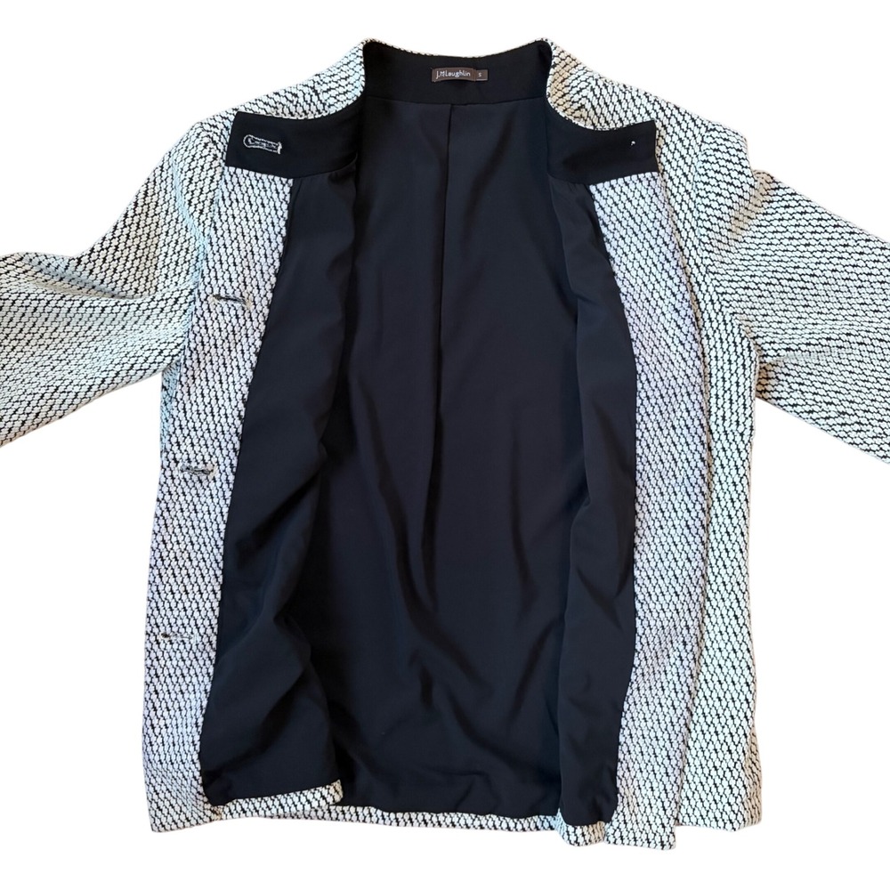 J. McLaughlin Black White Textured Knit Jacket Size Small Neutral Classic Blazer - Picture 10 of 10